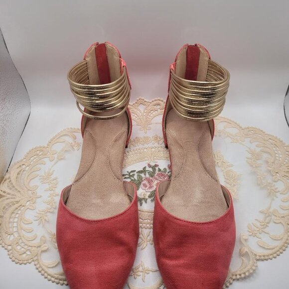 Aerosoles 9.5M Light Pink Suede Ankle Strap Flats - Picture 3 of 5